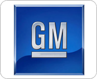 General Motors logo on a blue square background with rounded corners.
