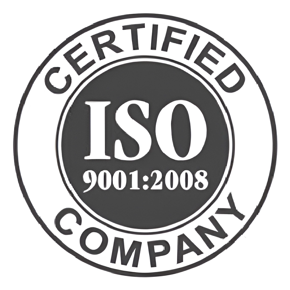 Black and white seal with the text "Certified Company ISO 9001:2008.